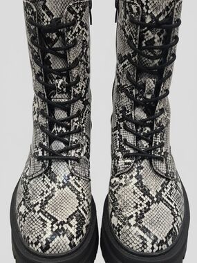 New York & Company Snake-Print Combat Boots - Black & White